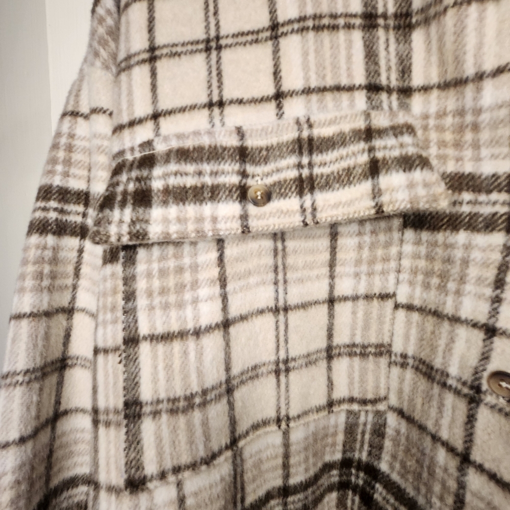 Princess Polly Willa Shirt Beige Women's Sz 8 Button Up Shacket Tan Brown Wool - Picture 5 of 11